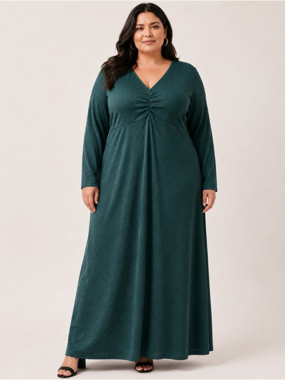 Penningtons Textured Maxi Dress Size 5X Ruched Empire Waist Long Sleeve Stretchy